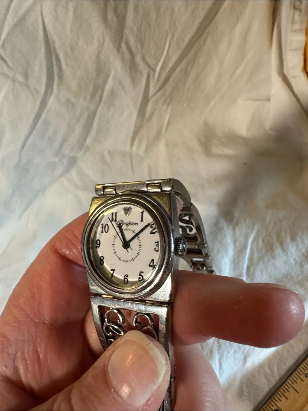 Vintage, Retired, Brighton Silver Filigree Bracelet Watch w/ White Dial Like New